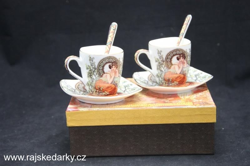 Set 2 ks espresso šálek s podš, Alfons Mucha Stones, QUEEN ISABELL