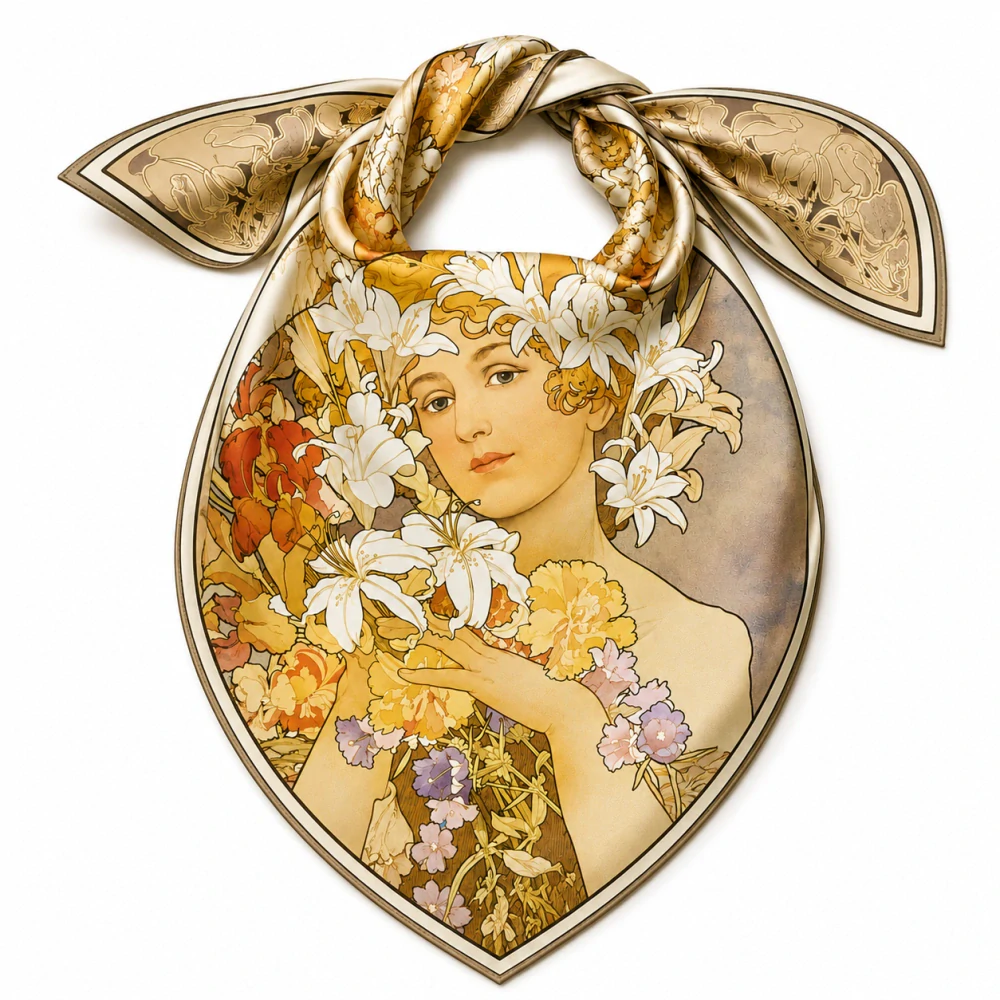 PAOLA RIVELLI Šátek, 90 x 90 cm Alfons Mucha Flower