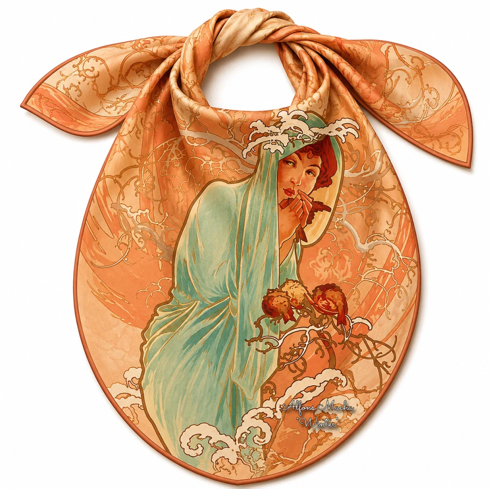 PAOLA RIVELLI Šátek, 90 x 90 cm Alfons Mucha Čtyři roční období Zima