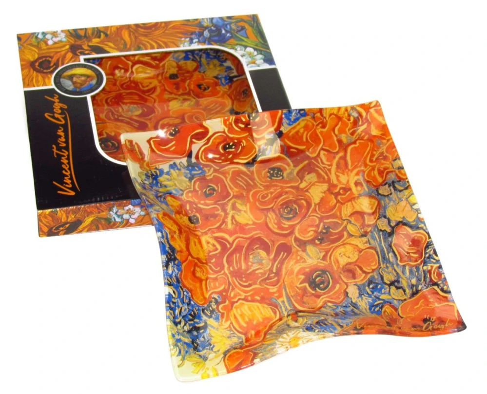 Luxusní skleněná miska Vincent van Gogh Máky a sedmikrásky WAVE 25×25 cm, zvlněná