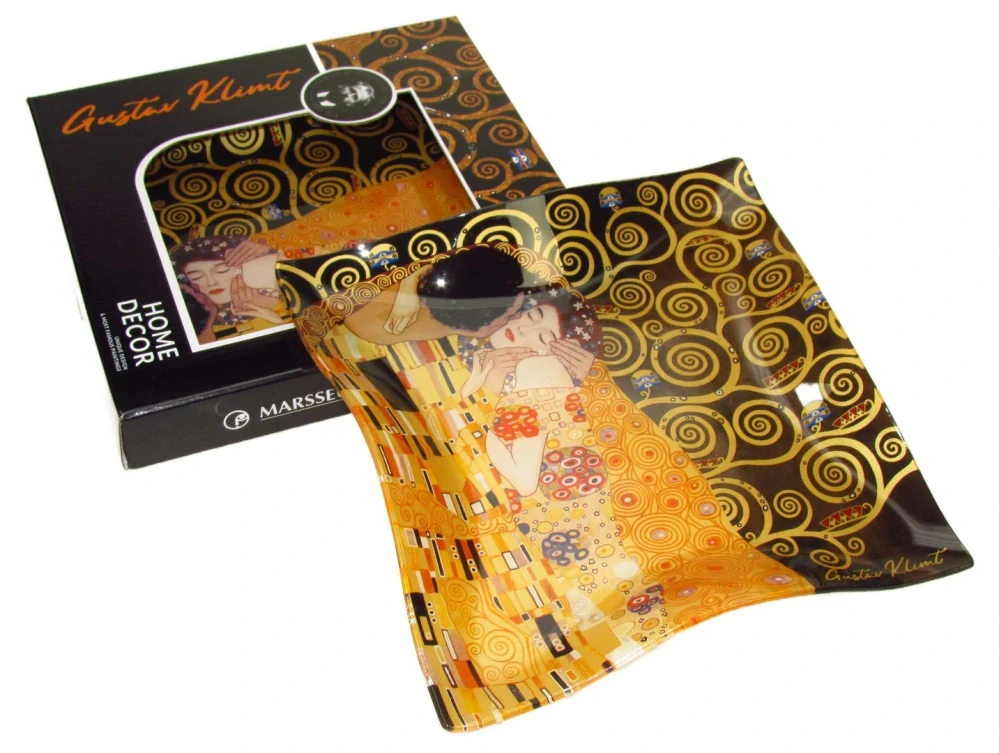 Skleněná miska Gustav Klimt Polibek WAVE 25×25 cm, zvlněná