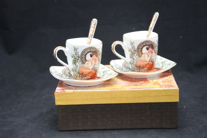 Set 2 ks espresso šálek s podš, Alfons Mucha Stones, QUEEN ISABELL