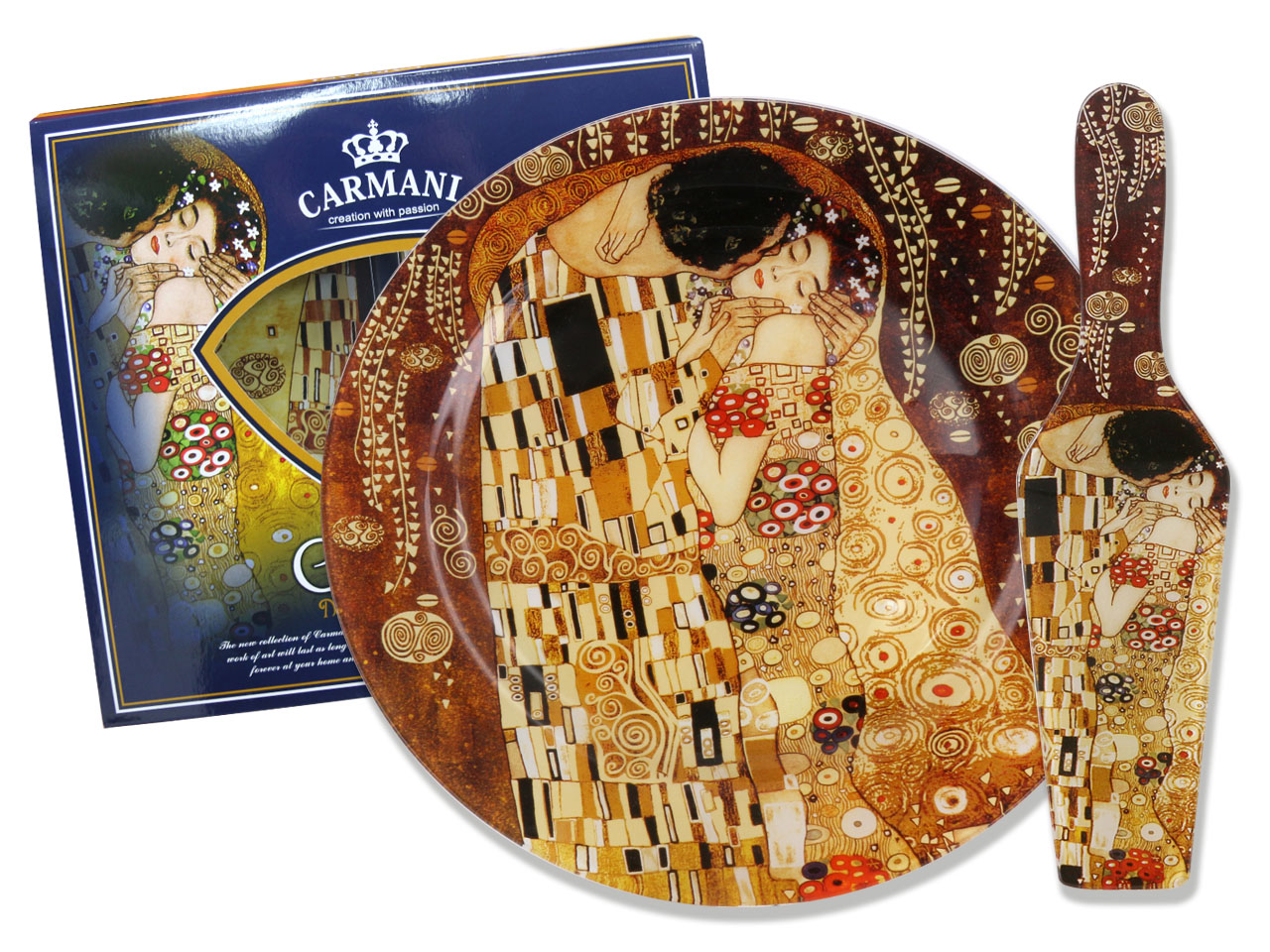 Skleněný tácek 27 cm s lopatkou Gustav Klimt The Kiss, CARMANI