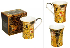 Luxusní porcelánový hrnek Gustav Klimt – Polibek, 420 ml,černý– Marsseus