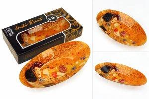 Skleněná ovální miska Gustav Klimt – The Kiss (Polibek),hluboká 3 cm,30 × 15 cm