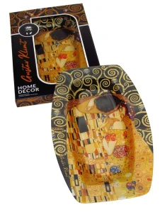 Skleněný tác Gustav Klimt – The Kiss, černo-zlatá kolekce, 31 × 21 cm