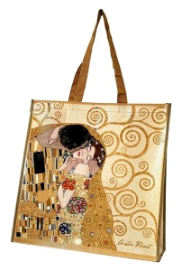 Nákupní taška Gustav Klimt – Polibek, zlatá, 40 × 40 × 14 cm