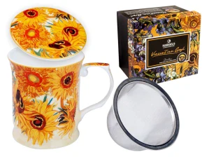 Porcelánový hrnek Vincent van Gogh Slunečnice 400 ml s víčkem a sítkem