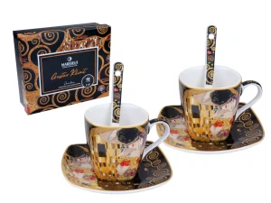 Porcelánová espresso souprava Gustav Klimt – Polibek , 2 × 80 ml,černá