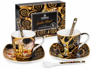 Porcelánová espresso souprava Gustav Klimt – Polibek a Strom života, 2 × 80 ml
