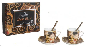 Porcelánová espresso souprava Gustav Klimt – Polibek , 2 × 80 ml,zlatá