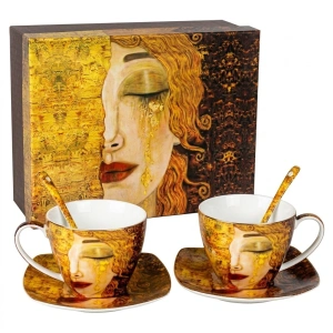 Luxusní porcelánová souprava Gustav Klimt – Zlaté vlasy, 2×250 ml,2 lžičky