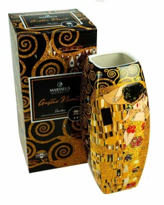 Dekoratívna porcelánová váza Gustav Klimt – Polibek (The Kiss), černá, 30 cm