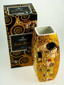 Dekoratívn porcelánová váza Gustav Klimt – Polibek (The Kiss), zlatá, 30 cm