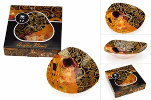 Luxusní skleněná miska Gustav Klimt – The Kiss, černo-zlatá, 17 × 17 x 3 cm