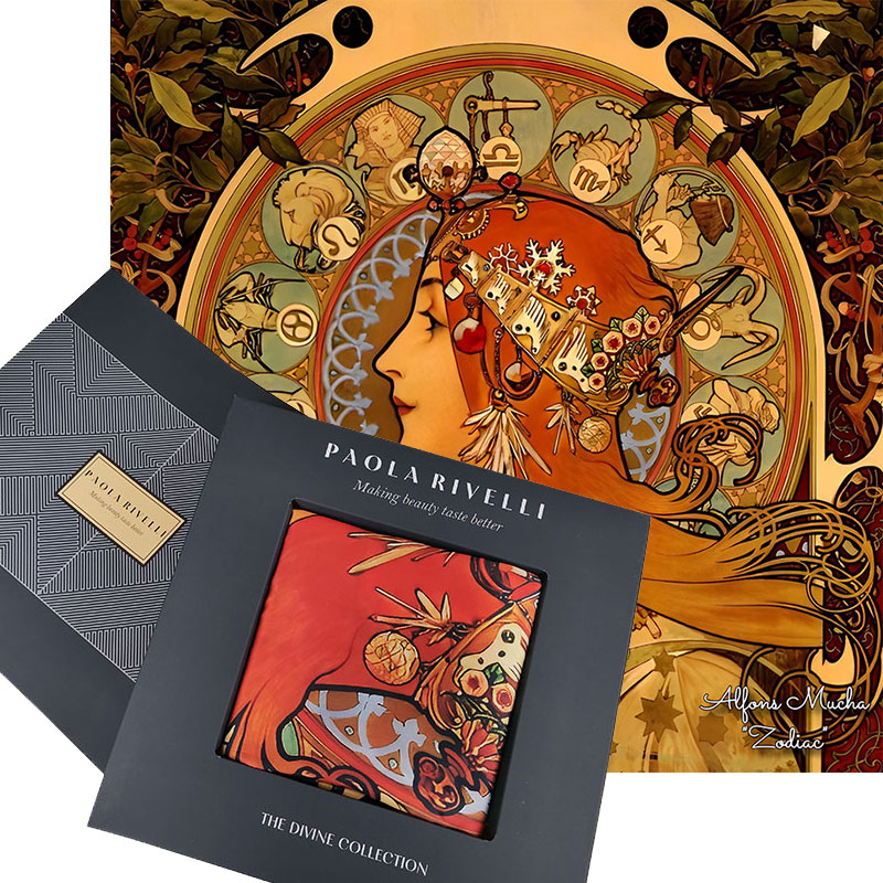 PAOLA RIVELLI Šátek, 90 x 90 cm Alfons Mucha Zvěrokruh