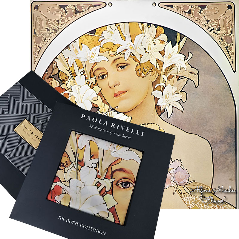 PAOLA RIVELLI Šátek, 90 x 90 cm Alfons Mucha Flower