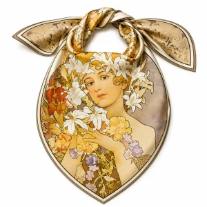 PAOLA RIVELLI Šátek, 90 x 90 cm Alfons Mucha Flower