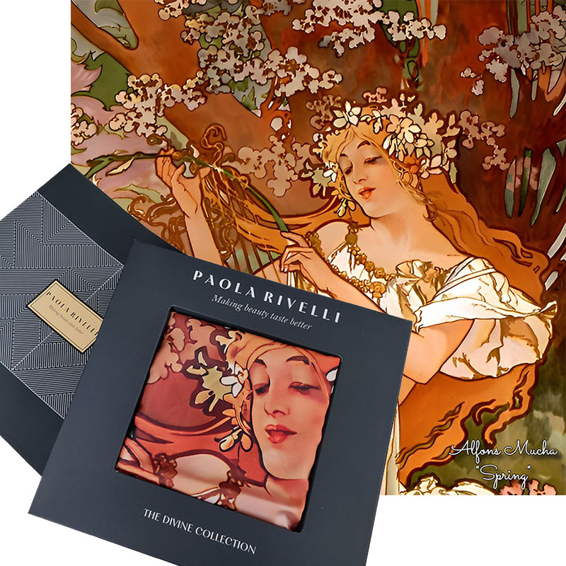 PAOLA RIVELLI Šátek, 90 x 90 cm Alfons Mucha Čtyři roční období Jaro