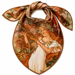 PAOLA RIVELLI Šátek, 90 x 90 cm Alfons Mucha Čtyři roční období Jaro