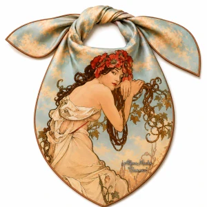 PAOLA RIVELLI Šátek, 90 x 90 cm Alfons Mucha Čtyři roční období Léto