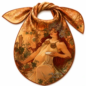 PAOLA RIVELLI Šátek, 90 x 90 cm Alfons Mucha Čtyři roční období Podzim