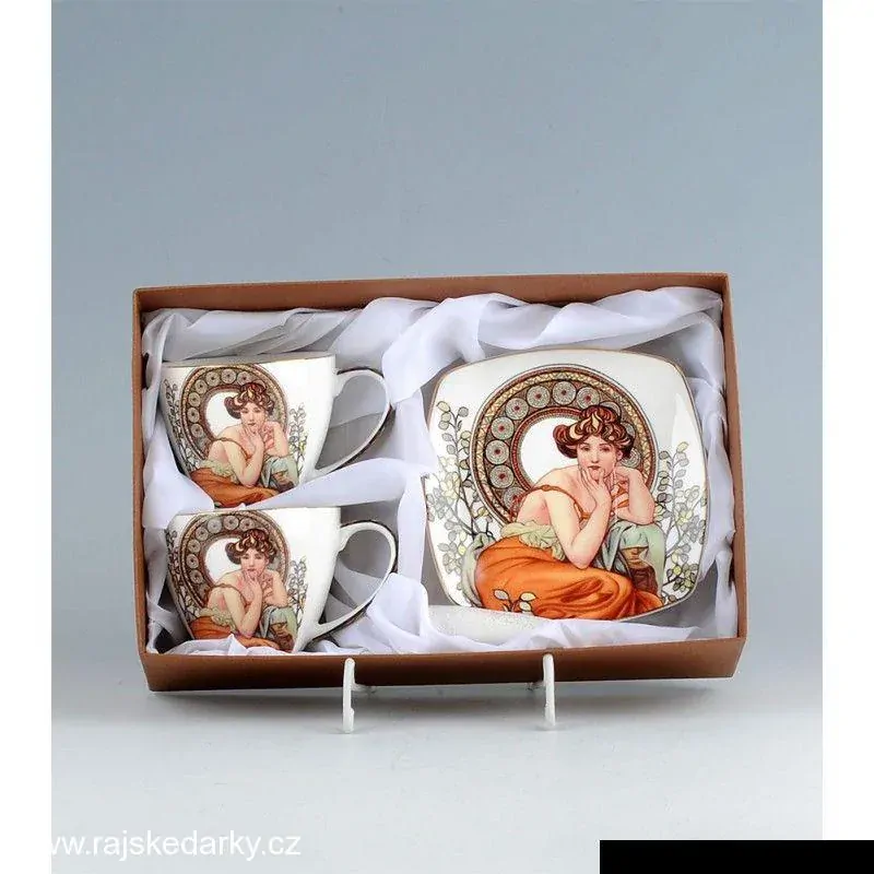 Set 2 ks šálek s podšálkem, Alfons Mucha Stones, QUEEN ISABELL