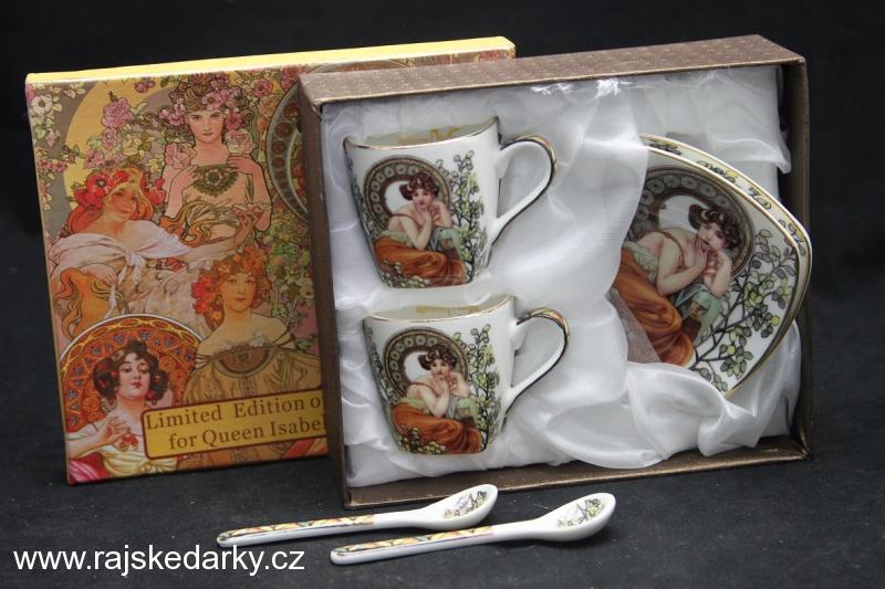 Set 2 ks espresso šálek s podš, Alfons Mucha Stones, QUEEN ISABELL