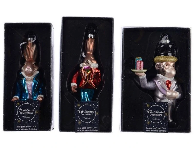 Kaemingk Vánoční skleněná ozdoba-závěska ve tvaru zajíce