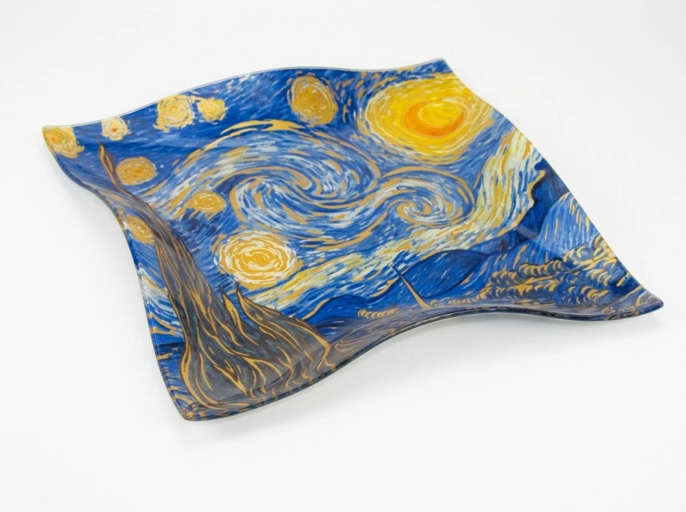 Luxusní skleněná miska Vincent van Gogh Hvězdná noc WAVE 25×25 cm, zvlněná