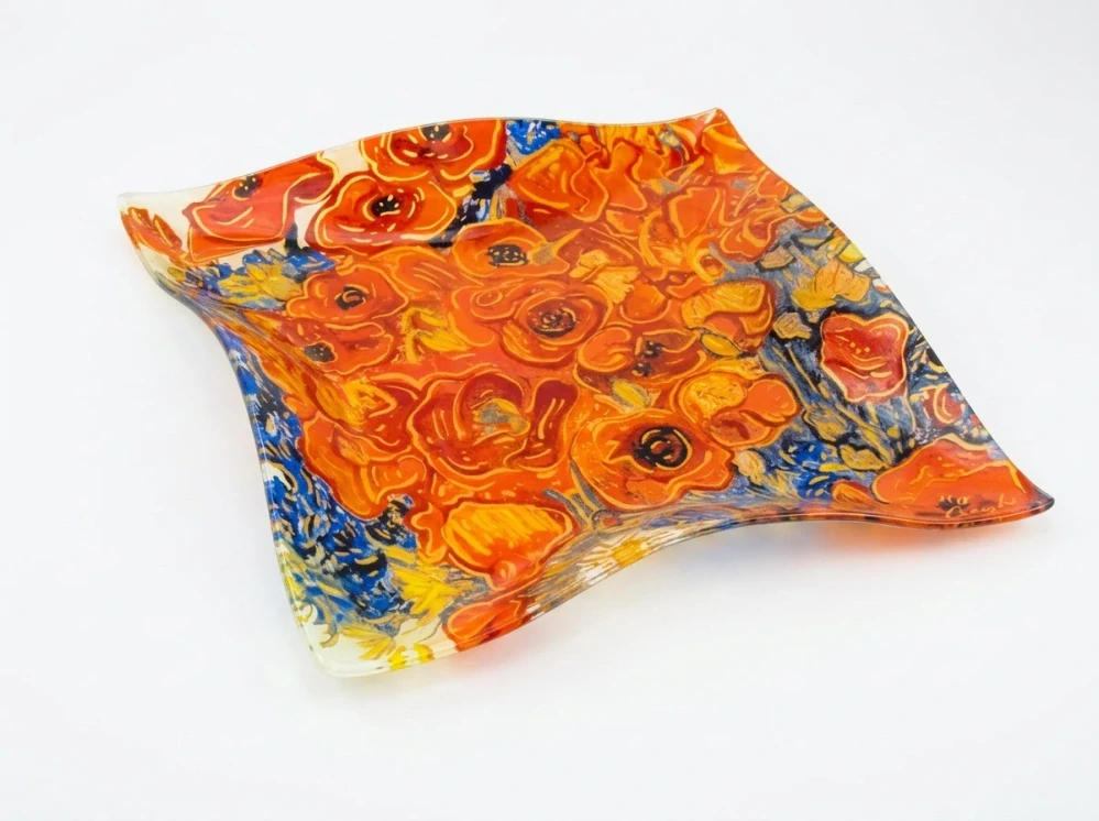 Luxusní skleněná miska Vincent van Gogh Máky a sedmikrásky WAVE 25×25 cm, zvlněná