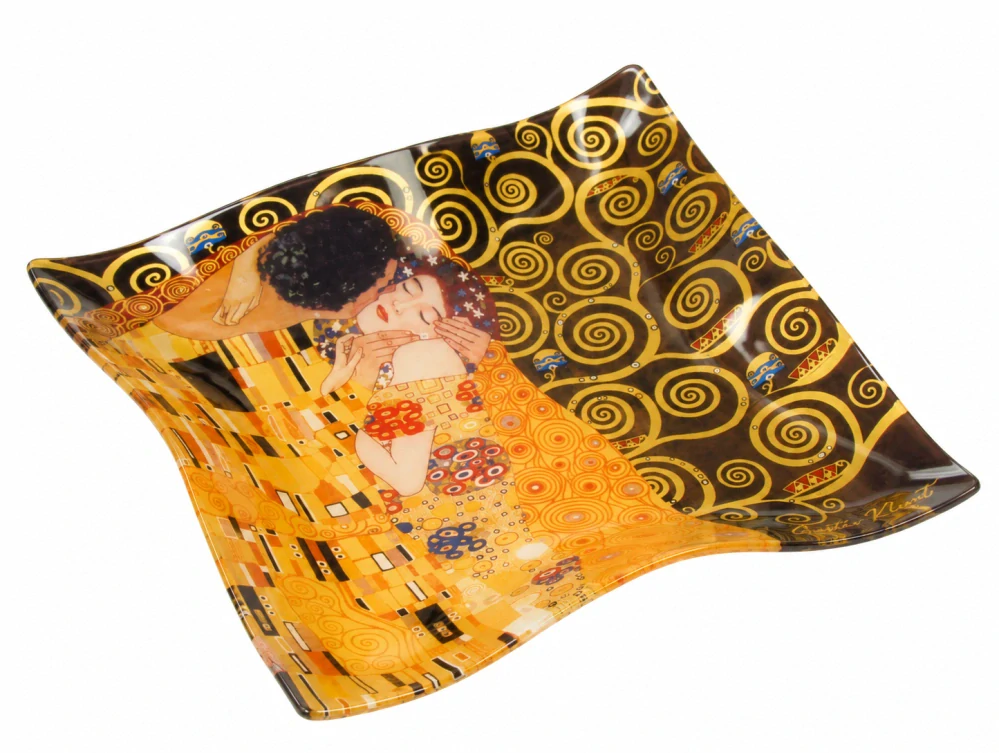 Skleněná miska Gustav Klimt Polibek WAVE 25×25 cm, zvlněná