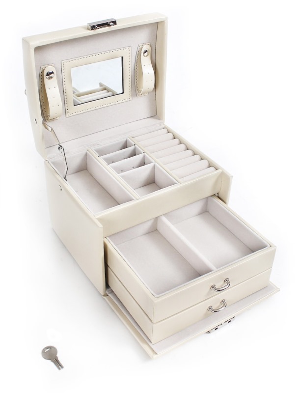 Luxusní kožená šperkovnice krémová, 50602E