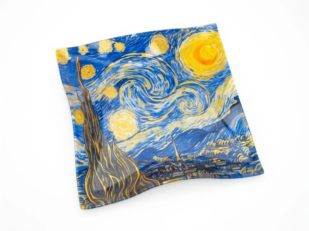 Luxusní skleněná miska Vincent van Gogh Hvězdná noc WAVE 25×25 cm, zvlněná