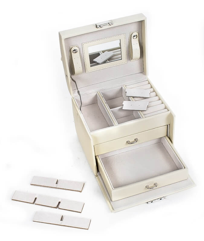 Luxusní kožená šperkovnice krémová, 50602E