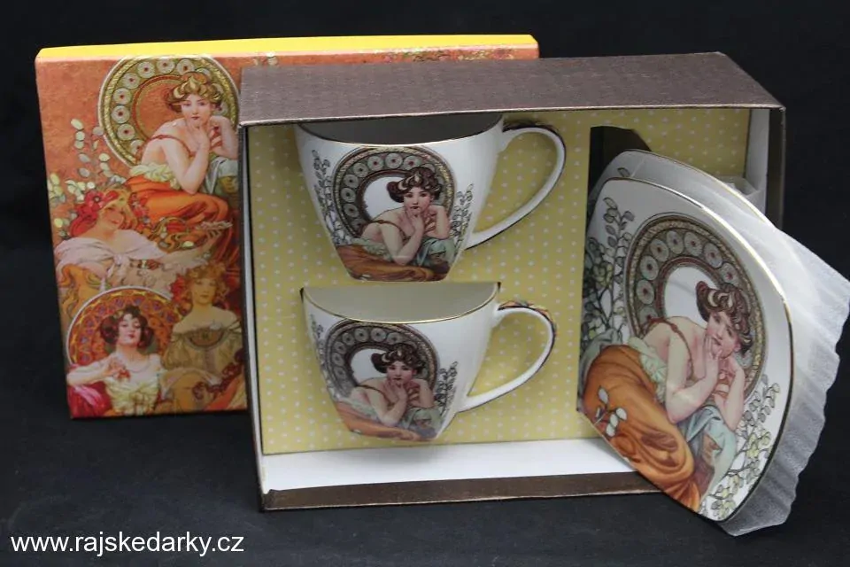 Set 2 ks šálek s podšálkem, Alfons Mucha Stones, QUEEN ISABELL
