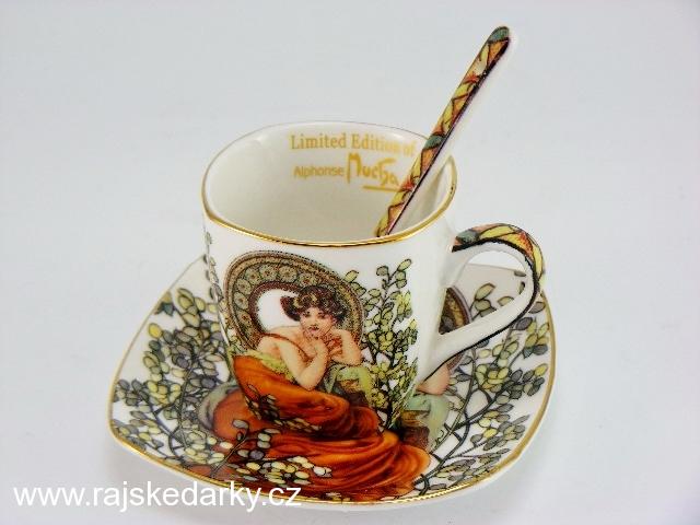Set 2 ks espresso šálek s podš, Alfons Mucha Stones, QUEEN ISABELL
