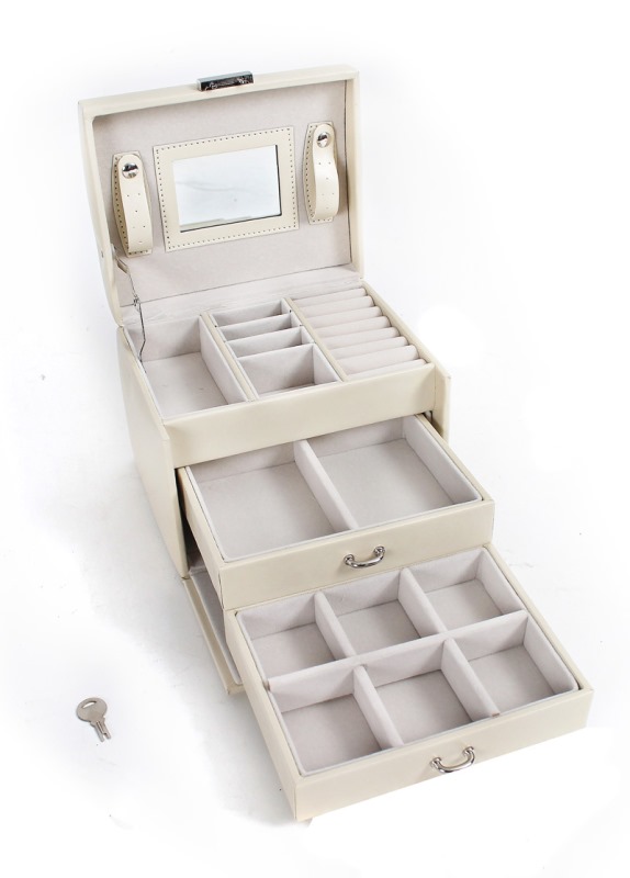 Luxusní kožená šperkovnice krémová, 50602E