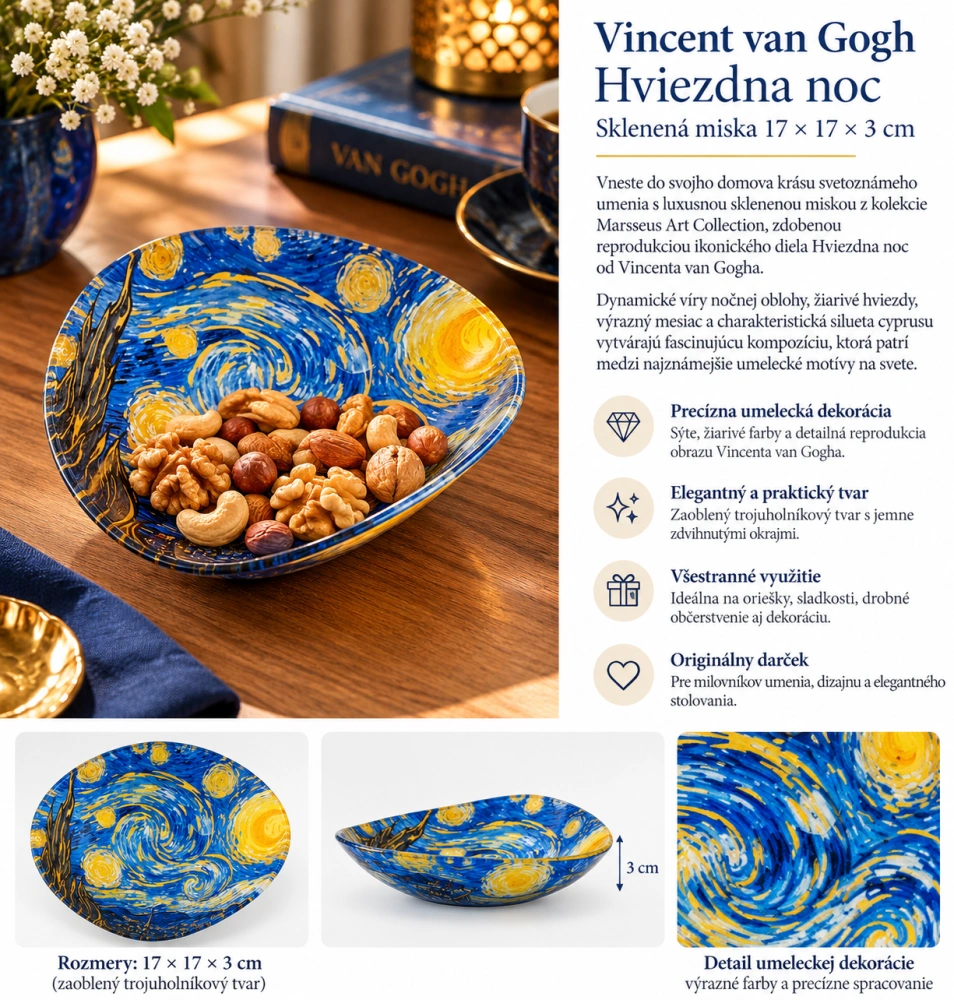 Skleněná miska Vincent van Gogh Starry Night 17 × 17 cm