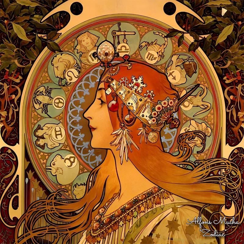 PAOLA RIVELLI Šátek, 90 x 90 cm Alfons Mucha Zvěrokruh