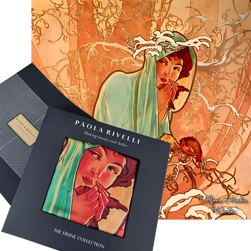 PAOLA RIVELLI Šátek, 90 x 90 cm Alfons Mucha Čtyři roční období Zima